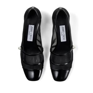 Jimmy Choo Patent Leather Semi-Sheer Ballet Flats Black Leather Slip-On 37.5